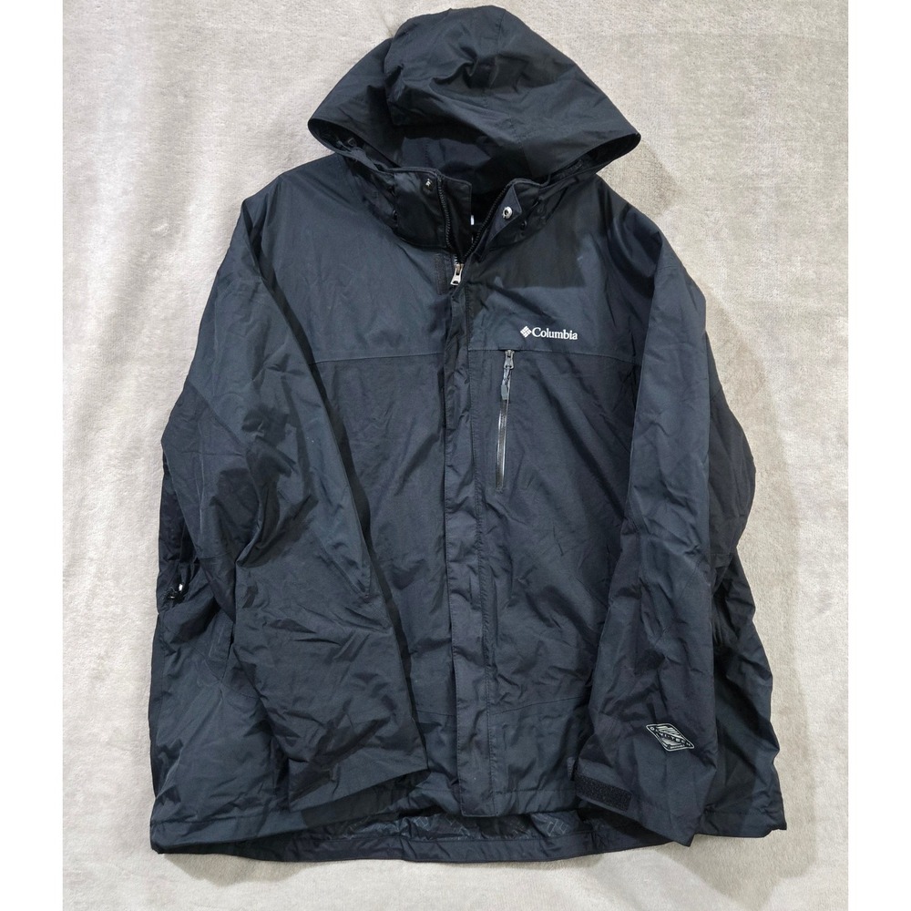 Columbia Interchange Jacket Men 4X Large Black Omni-Tech Hooded Rain Shell Coat